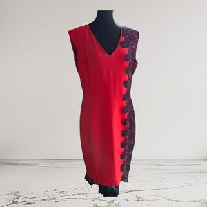 Mango Asymmetrical Red Dress with Blue Lace Size XL
